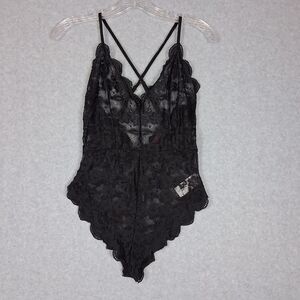 Avidlove Lingerie Women Black Lace Teddy Small Sexy Romantic Sheer Festival Goth